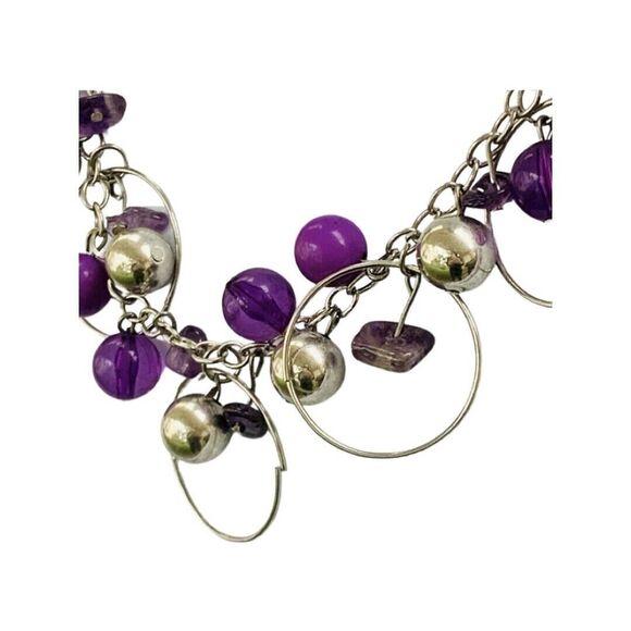 Purple Cluster Beaded Necklace 20" Circle Fashion Statement - Picture 7 of 11